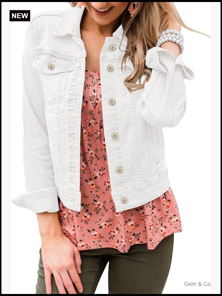 Stretch Button Down Long Sleeve Denim Trucker Jacket